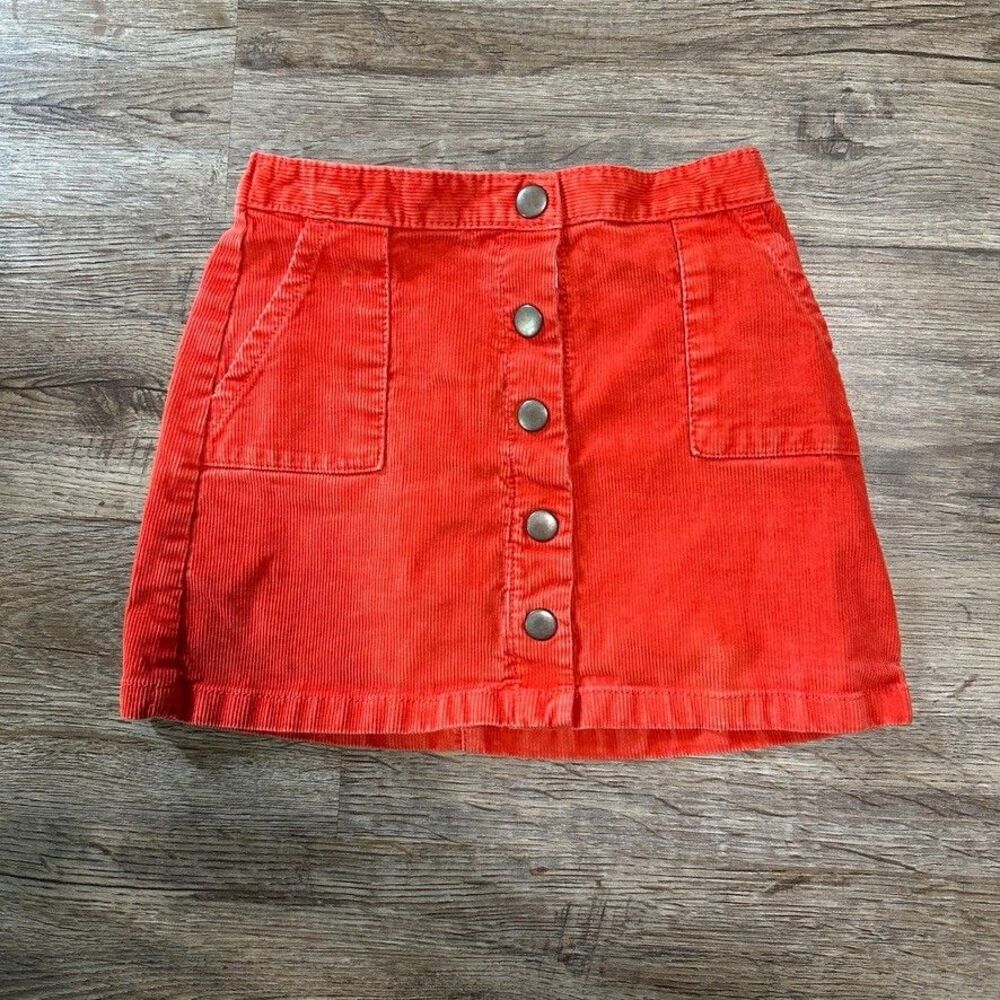 Mini Boden Girls Size 4-5 Orange Rust Corduroy Skirt Button